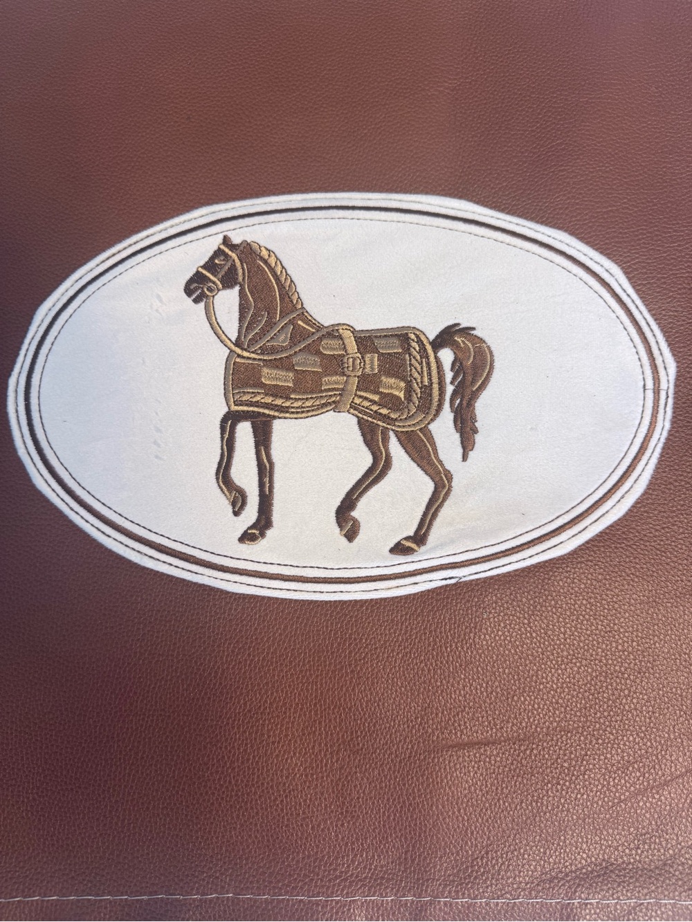Leather decorative pillow with Equestrian Horse plush embroidered Appliqué. - Picture 2 of 5